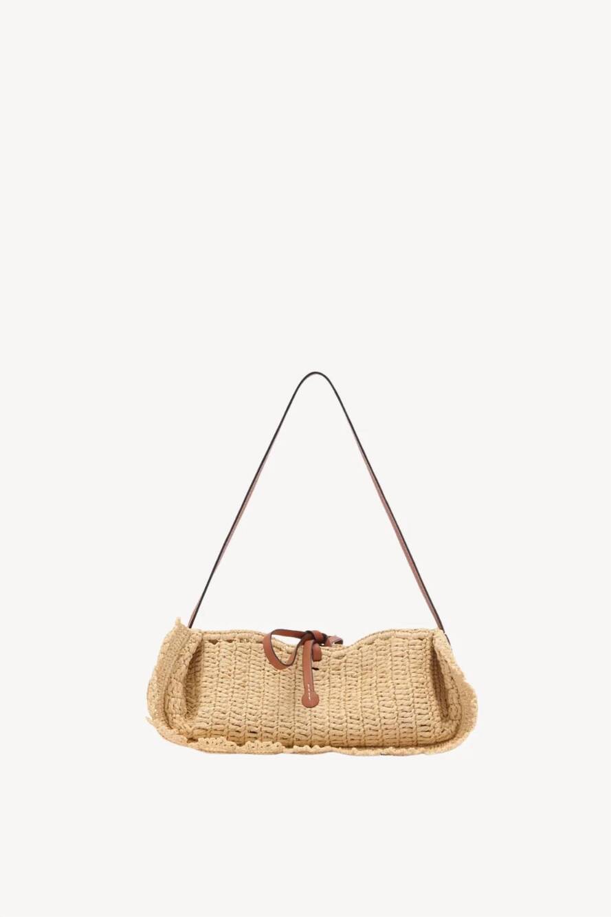 NEW ULLA JOHNSON women's marina raffia scallop pouchette bag in natural